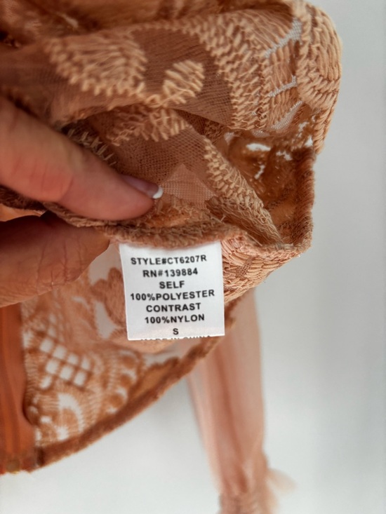 Peach Lace Mesh Puff Sleeve Crop Top Romantic Coquette Sheer Blouse S - Picture 9 of 15